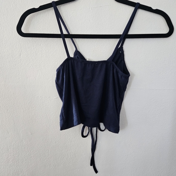 Ruched front tie crop top in navy size small NWOT - Picture 2 of 6